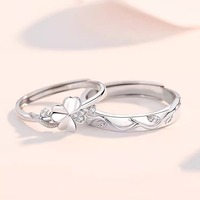 Anneaux de couple en verre sertis de zircon à quatre feuilles, une paire, anneaux assortis pour homme et femme, cadeau de Noël