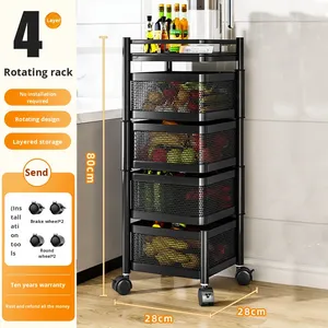 Estante de Almacenamiento Giratorio de Cocina de 5 Niveles, No Plegable, de Acero al Carbono, con Ruedas, para Frutas y Verduras, Moderno - Product Image 6