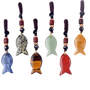LE SKY 6-Piece Natural Stone & Crystal Hand Woven Rope Key Chains & Pendants Set for Key Decoration Gift