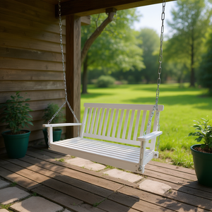 Columpio de madera de teca blanca con cadenas para porche delantero, patio exterior, jardín, patio trasero, terraza acristalada - Product Image 2