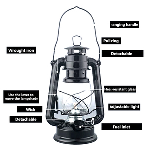 Lampe à kérosène suspendue en métal avec mèche en coton d'extérieur, résistante au vent, avec abat-jour en verre - Product Image 4