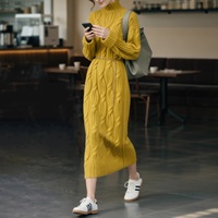Robe longue classique simple pour femme, personnalisable, en viscose et acrylique, élégante, col montant, épaisse, automne