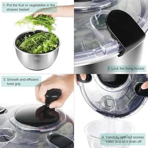 Essoreuse à salade en acier inoxydable, 4,2 litres, lave-légumes, sécheuse à laitue sans BPA avec manivelle, base antidérapante, compatible lave-vaisselle - Product Image 5