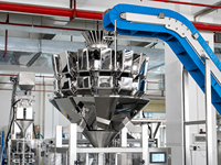Machine d'emballage et de remplissage automatique intégrée pour granulés, avec peseuse 14 têtes et convoyeur d'alimentation incliné de grande capacité pour noix, graines et céréales
