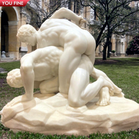 YOUFINE - Estatua de Luchador de Mármol Blanco de Tamaño Real, Tallada a Mano, Escultura Clásica de Dos Figuras Masculinas para Decoración de Jardín