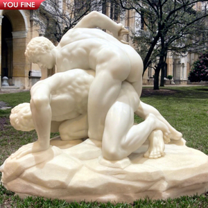 YOUFINE - Estatua de Luchador de Mármol Blanco de Tamaño Real, Tallada a Mano, Escultura Clásica de Dos Figuras Masculinas para Decoración de Jardín - Product Image 1