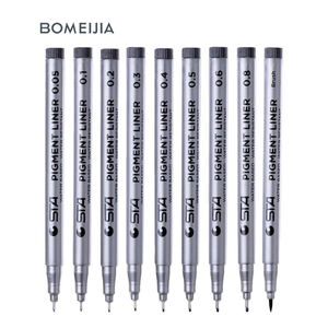 Ensemble de stylos marqueurs à encre pigmentée STA, pointe pinceau, noir, fineliner, marqueurs de croquis, stylos pinceaux, 0,05 0,1 0,2 0,3 0,4 0,5 0,6 0,8 - Product Image 1