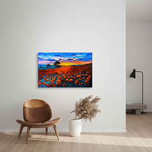 Lienzo con diseño de atardecer en el campo de amapolas: obra de arte impresa, decoración vibrante, ambiente moderno, lienzo envuelto - Product Image 3