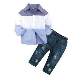 Conjunto de Traje para Bebé Niño, Camisas a Rayas de Otoño para Niñas + Pantalones de Mezclilla, Ropa de 2 Piezas, Conjuntos para Niños, Jeans Rotos, Ropa para Niños - Product Image 3