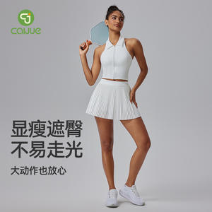 Ensemble de vêtements de tennis pour femmes, haut sans manches avec jupe plissée à revers, vêtements de sport respirants pour activités de plein air - Product Image 2