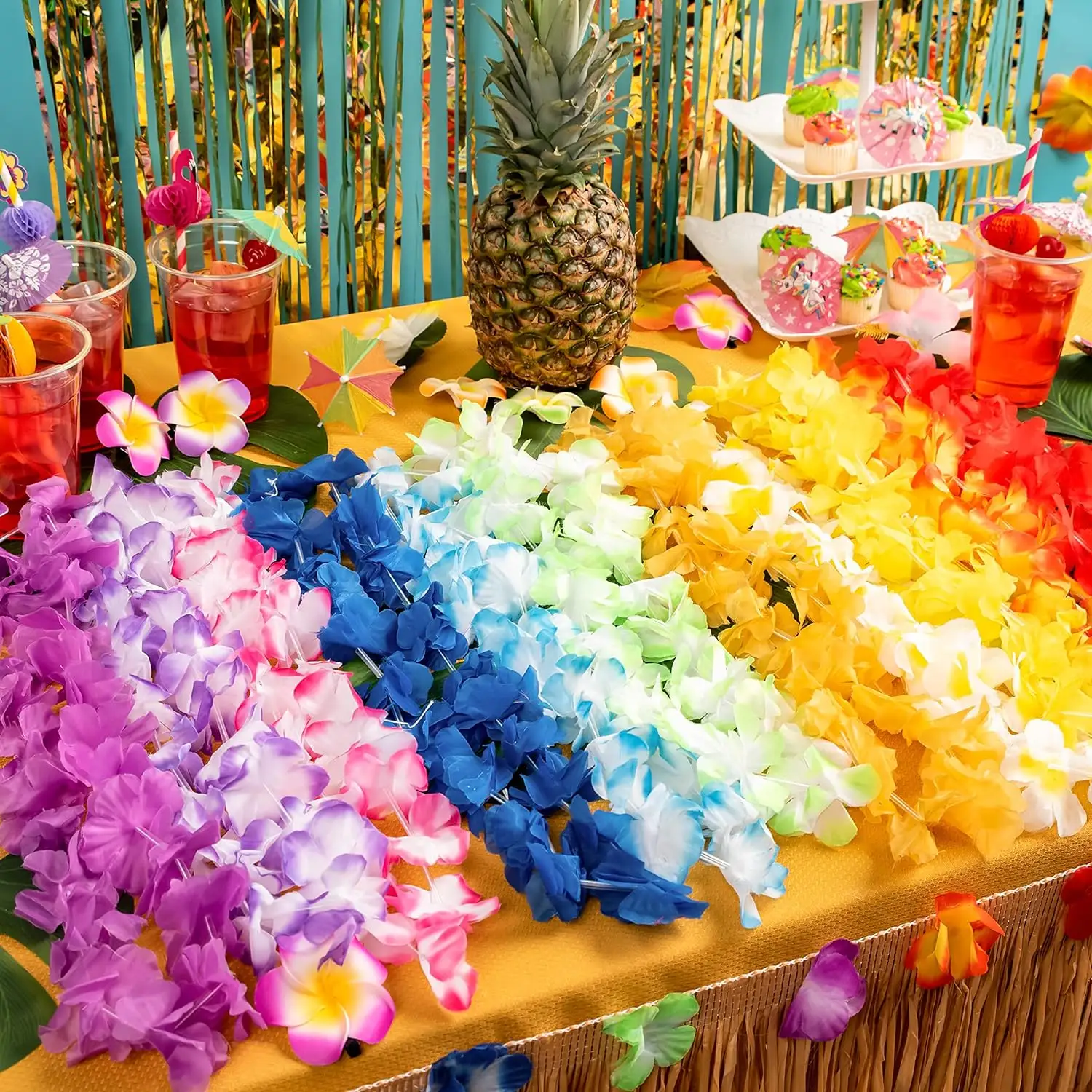 Suministros de joyería coloridos Conjuntos de fiesta temática de playa Hawaii Estilos hawaianos Decoración Luau Festival de vacaciones de verano Guirnalda de flores