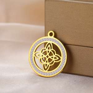 Dijes Redondos <span class=keywords><strong>de</strong></span> Nudo <span class=keywords><strong>de</strong></span> Bruja con Circonita Transparente para Hacer Collares y Pendientes, Acero Inoxidable, Color Dorado, Amuletos <span class=keywords><strong>de</strong></span> Brujería - Product Image 2