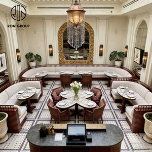 Sofá Clásico Francés Tapizado en Forma de Media Luna, Mesa Redonda de Mármol con Tapicería de Tela, Juego de Mesa y Sillas para Cafetería, Muebles para <span class=keywords><strong>Restaurante</strong></span> - Product Image 4