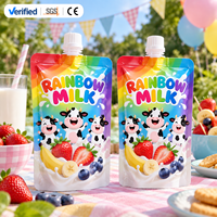 Individuell bedruckte, farbenfrohe Cartoon-Lebensmittelbeutel aus umweltfreundlichem, dickem, feuchtigkeitsbeständigem Material mit Ausgießer für Milch, Saft und Getränkeverpackungen.