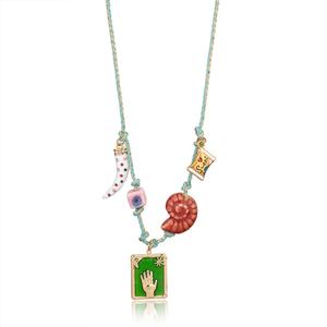 ホットセール 18金メッキ ビーチ 海の貝殻 キノコ サボテン ビーズチェーン エナメル パームネックレス レディース - Product Image 6