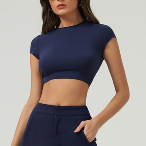 เสื้อยืดแขนสั้นสำหรับผู้<span class=keywords><strong>หญิง</strong></span>เสื้อใส่เล่นโยคะเสื้อแขน<span class=keywords><strong>สั้น</strong></span>ใส่กลางแจ้งเล่นกีฬาเสื้อผ้าฟิตเนสเต้นรำเสื้อแขนสั้นใหม่ - Product Image 4