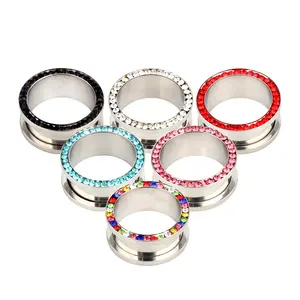 Tapones para los oídos atornillados de acero inoxidable a la moda, túneles con pendientes de diamantes de imitación, joyería para oreja, Piercing, joyería