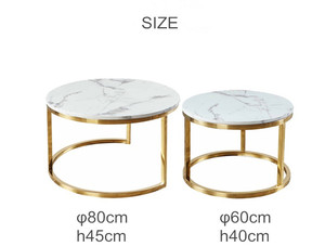 Modern Luxury Round Living Room Furniture Home Furniture Nesting <strong>Marble</strong> <strong>Coffee</strong> <strong>Tables</strong> <strong>Set</strong> with Golden Stainless Steel Base - Product Image 4