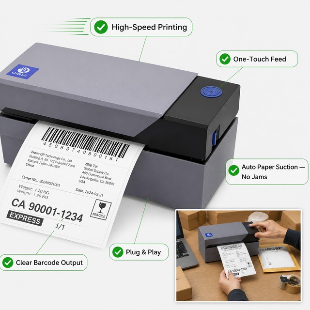 High Speed Direct Thermal Waybill Printer with 203dpi Resolution, 4x6 Shipping Label Printer for Ecommerce Fulfillment