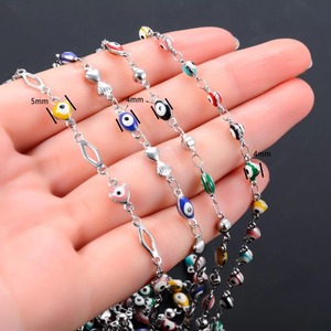 Collier, Ras-de-cou et Bracelets en Acier Inoxydable avec Perles Colorées 4/5mm, Nœud Papillon Cœur et Œil Turc pour Femme, Bijoux Métalliques - Product Image 3