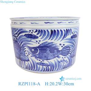 RZPI117-A / RZPI118-A Jingdezhen bleu et blanc motif d'écailles de poisson Pot de fleur en céramique jardinière de jardin - Product Image 5