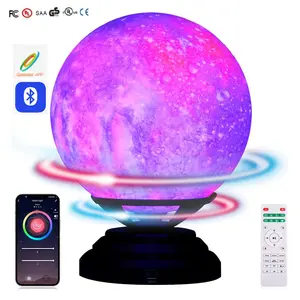 智能3D月亮灯带BT扬声器16色RGB可旋转底座自然声音LED夜灯睡眠心情灯图雅APP