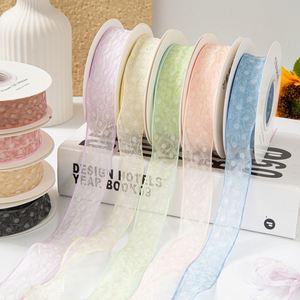 Ruban en organza froissé à bords colorés de 2,5 cm pour vêtements, chapeaux de paille, boîtes cadeaux, bouquets de fleurs, décoration DIY, cheveux - Product Image 1