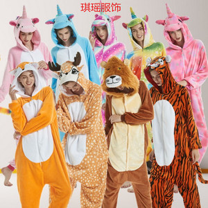Pyjama d'hiver unisexe en flanelle thermique à manches longues et col à capuche, motif animal de dessin animé, une pièce, pour adultes, vente en gros - Product Image 2