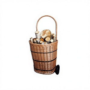 YULIN JIAFU Eco-Friendly Natural <b>Willow</b> Wicker Multifunction Trolley <b>Basket</b> 35x45x58 cm for Shopping and Log Holding - Product Image 3