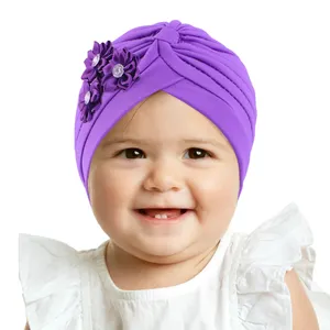 Grosir aksesori rambut Logo kustom bandana Turban spandeks poliester bunga berlian buatan anak perempuan anak laki-laki Turban untuk anak-anak