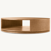 Mesa de Centro Redonda Abierta RH LIGNE, Diseño Ovalado de Madera Maciza con Estante Abierto y Base Flotante, Mesa de Centro Moderna con Grano Natural