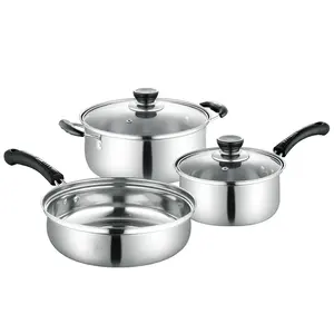 German Style 5pcs Frying Pan Steel Cooking Pot Stainless Steel Cookware Set contains pan, soup pot, milk pot