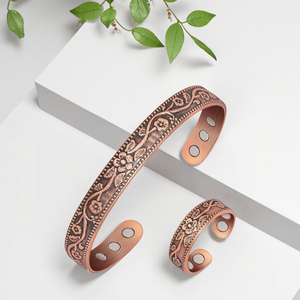 Brazalete de pulsera de cobre puro sólido más vendido, terapia magnética, árbol de la vida clásico y flor, pulseras de moda, regalo personalizado - Product Image 1