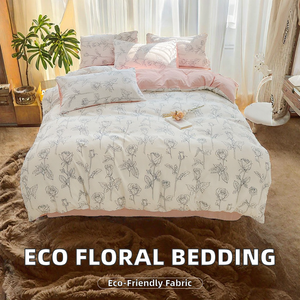 Parures de lit écologiques en polyester à motifs floraux avec des feuilles vertes |   Hypoallergénique et personnalisable |   Utilisation à domicile, à l'hôpital et à l'hôtel - Product Image 2