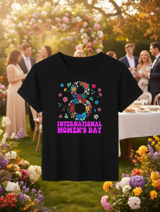 T-shirt elegante da donna girocollo a maniche corte con stampa floreale per la Giornata Internazionale della Donna, top primavera estate autunno vestibilità regolare - Product Image 2