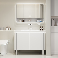 Meuble-lavabo moderne pour hôtel en noyer/blanc/champagne, meuble-lavabo sur pied avec miroir LED tactile éclairé et pieds en métal