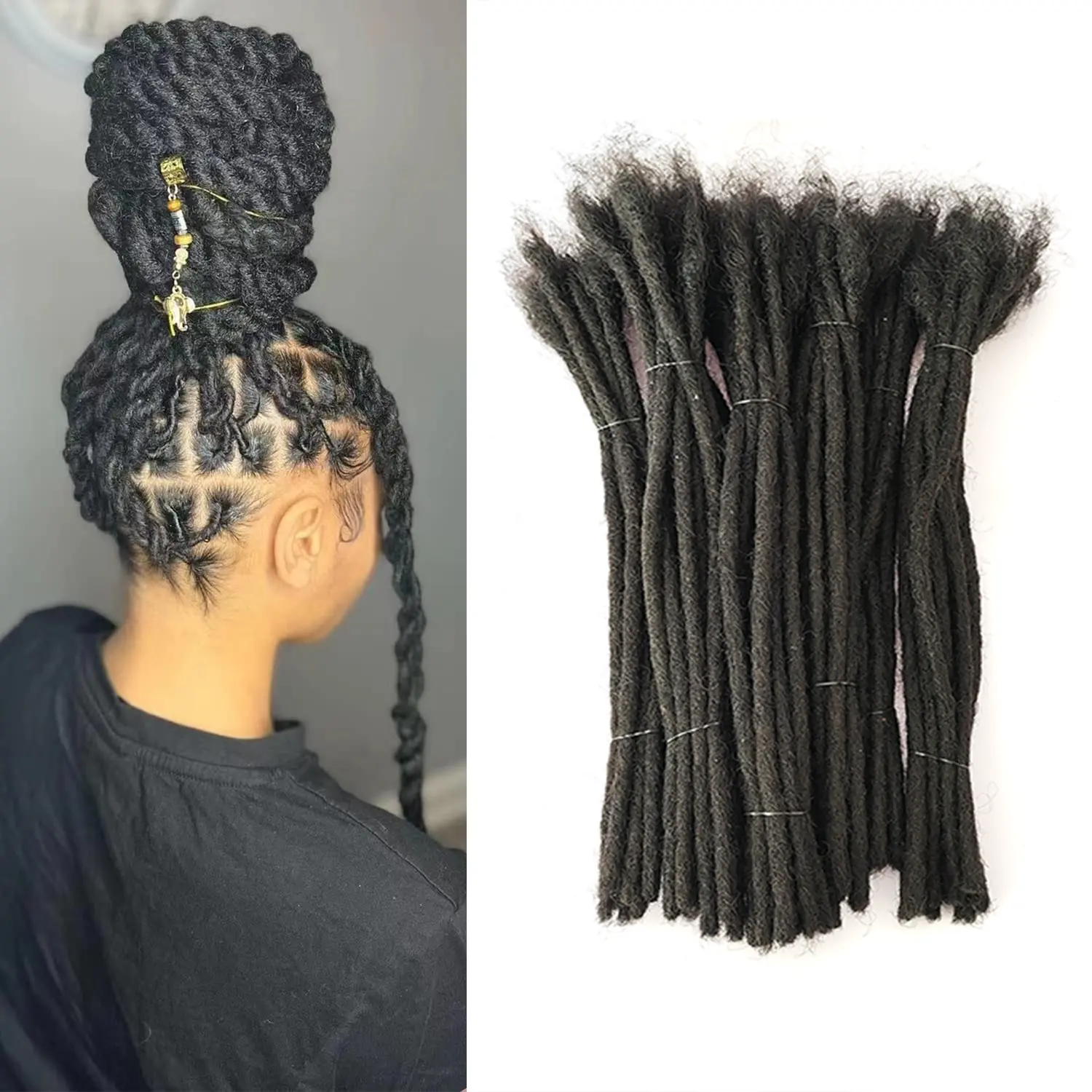 6-18 pouces Loc Extensions cheveux humains Dreadlock Extensions pour hommes/femmes noirs peuvent être teints blanchis bouclés entièrement à la main permanent