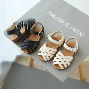 Toddler Girl's Sandals Peep Toe Cross Band Hollow Out Daily Plain Children Summer Shoes 21-30 3 Colors Light Kids Sliders