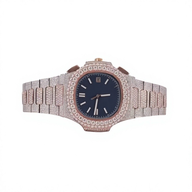 Men Luxury Moissanite Watch Square Alloy Case 41mm Analog Quartz Buckle Clasp Sapphire Crystal Stainless Steel Band 10 Bar Water