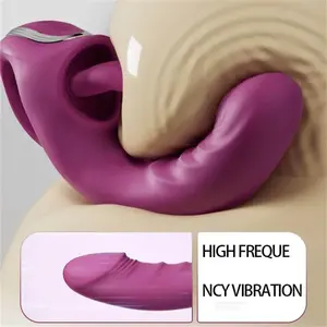 Dil yalama vibratör çift kafa tavşan yapay penis vibratör sihirli değnek G Spot vajina kedi masaj seks oyuncak kadınlar için su geçirmez - Product Image 5