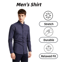 Chemise boutonnée à manches longues à carreaux fins bleus et blancs pour homme, coupe classique, idéale pour le bureau, la rue, le week-end, les occasions décontractées et le quotidien