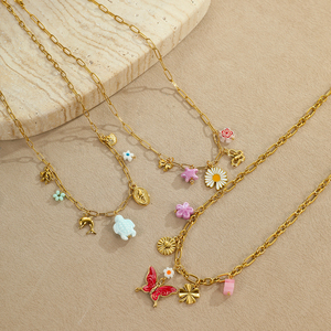 2025 nouveau étanche en acier inoxydable bijoux pour femmes été plage Boho conque mer coquille dauphin tortue papillon collier à breloques - Product Image 2