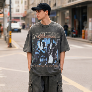 เสื้อยืดวินเทจสั่งทำขายส่ง ล้างสีแบบแอซิด พิมพ์ลายกราฟิก ทรงโอเวอร์ไซส์ ทรงบ็อกซี่ ผ้าคอตตอนหนา 100% รับผลิตแบบ OEM รุ่น TKAN915 - Product Image 2