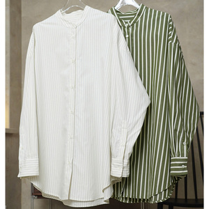 Nuova <span class=keywords><strong>camicia</strong></span> a righe senza colletto minimalista in <span class=keywords><strong>stile</strong></span> <span class=keywords><strong>giapponese</strong></span> primaverile, comoda camicetta snellente da donna - Product Image 6