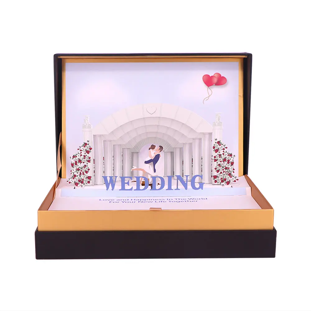 WINPSHENG कस्टम लक्जरी 3d पॉप अप शादी की दृश्य निमंत्रण संगीत उपहार बॉक्स