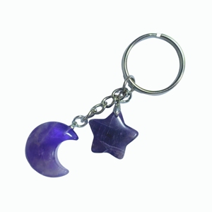 Porte-clés en améthyste de haute qualité, lune et étoile, cristal violet naturel, pour décoration - Product Image 6