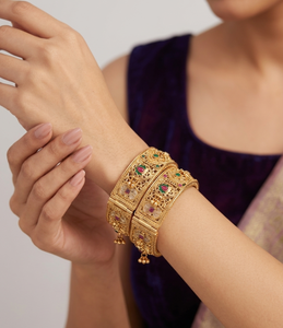 DIVYORO Bracelet Classique en Or Antique avec Accents de Pierres Précieuses Multicolores, Bijoux de Mariée pour Femme, Cérémonie de Mariage, Festif, 85g 2/4 - Product Image 4