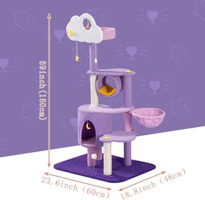 <strong>Large</strong> Size Soft Plush Purple <strong>Cat</strong> <strong>Tree</strong> With Sisal Scratching Post <strong>Cat</strong> Relaxing <strong>Climbing</strong> Tower <strong>Large</strong> <strong>Cat</strong> Condo Furniture - Product Image 3