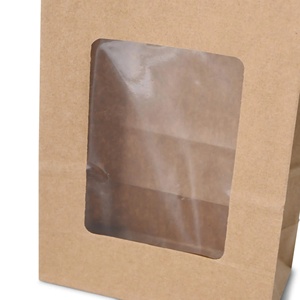 Sacs à fond plat rectangulaires en M avec fenêtre transparente 11x6x23,5 cm, sacs de rangement pour collations en kraft à base de plantes - Product Image 6