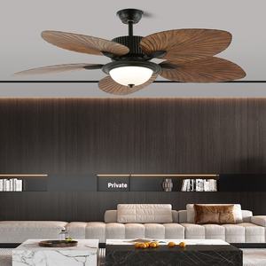 Ventilateur de plafond à conversion de fréquence nordique avec lumières, cinq pales en forme de feuille de palmier, lampe de plafond de style ventilateur, ventilateur domestique pour salon et salle à manger - Product Image 3